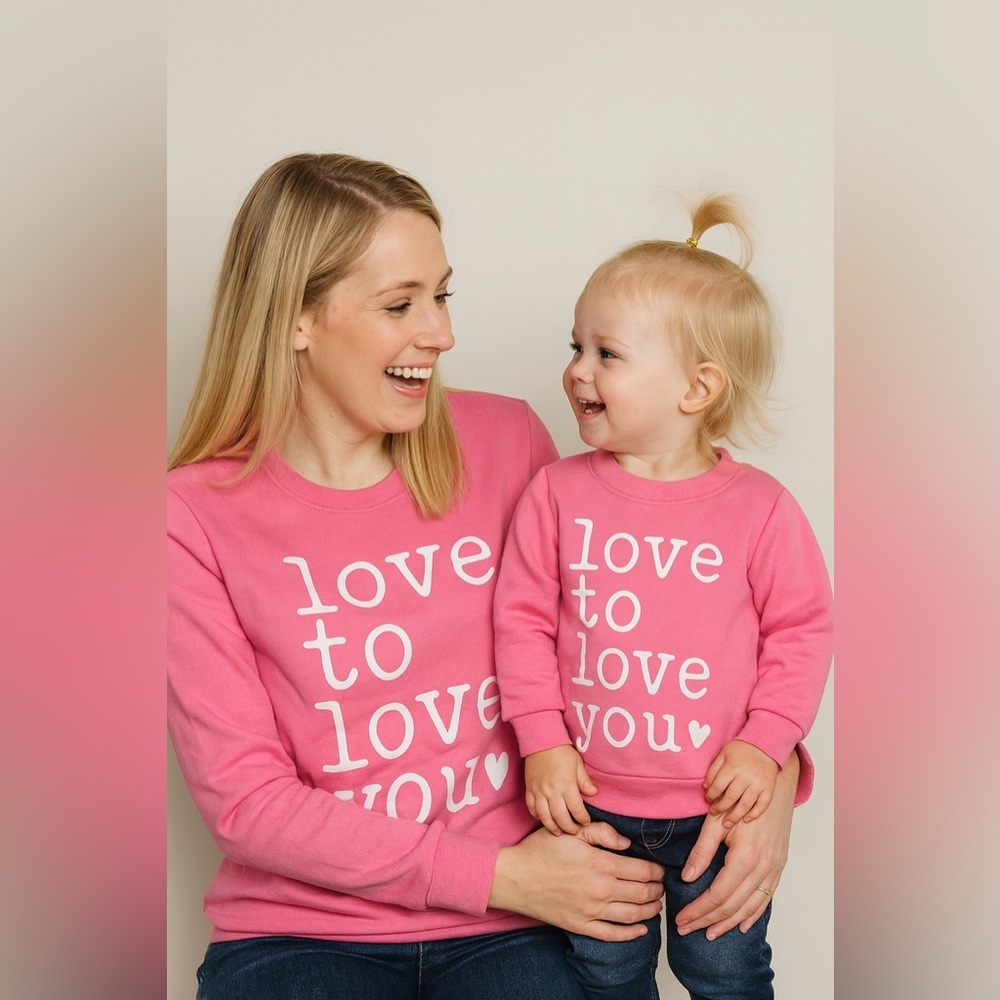 💕Love to Love You 💕Pink Sweatshirt “Mommy & Me” set. Ladies small & girls 2 year